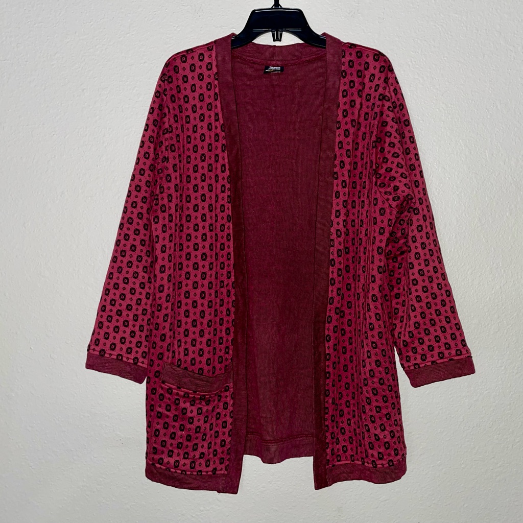 Mishi Hand Dyed Red & Black Tunic Length Knit Cardigan Sz M - Made In Usa